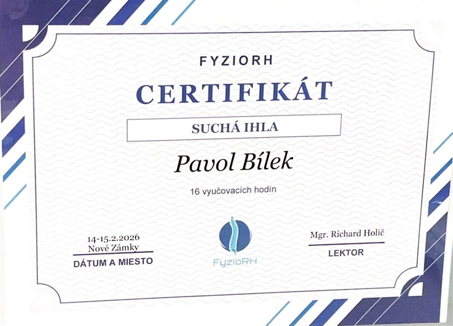Certifikát FyzioRH – suchá ihla